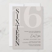Invitation Beige minimaliste Seize fête d'anniversaire (Devant)