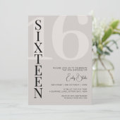 Invitation Beige minimaliste Seize fête d'anniversaire (Debout devant)