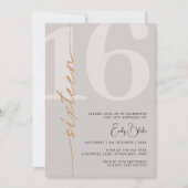 Invitation Beige minimaliste Seize fête d'anniversaire (Devant)