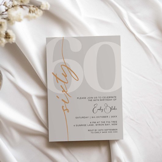 Invitation Beige minimaliste Soixante 60e anniversaire