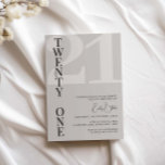 Invitation Beige minimaliste Vingt et un 21ème anniversaire<br><div class="desc">Cette invitation minimaliste à la fête du 21ème anniversaire de typographie est parfaite pour une fête d'anniversaire moderne. Personnalisable dans n'importe quelle couleur. Gardez le design minimal et élégant, en l'état, ou personnalisez-le en ajoutant vos propres graphiques et artwork. Pour une personnalisation plus avancée de cette conception, par exemple la...</div>