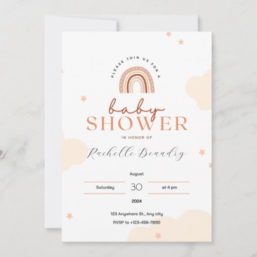 Invitation Beige Modern Cute Arc-en-ciel Baby shower Invitati (Devant)