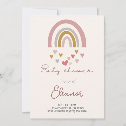 Invitation Beige Modern Cute Baby shower arc-en-ciel (Devant)