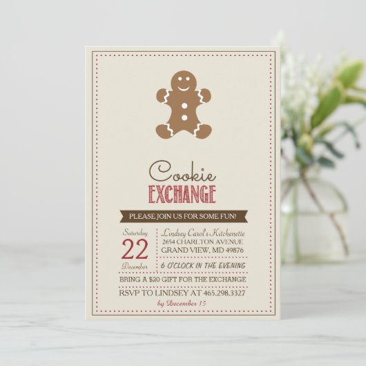Invitation beige moderne d'échange de biscuit (Debout devant)