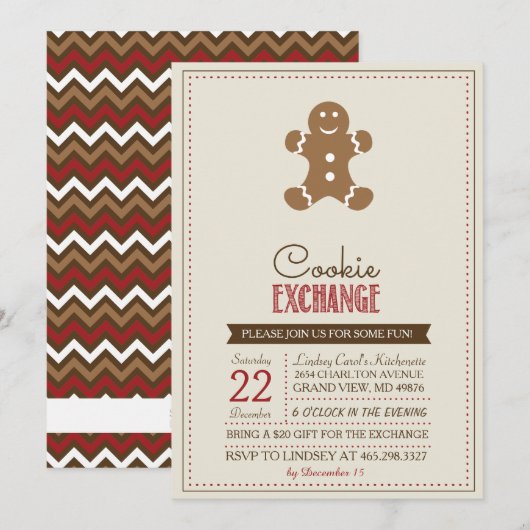 Invitation beige moderne d'échange de biscuit (Devant / Derrière)