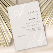Invitation Beige Moderne Élégant minimal Mariage Monogramme