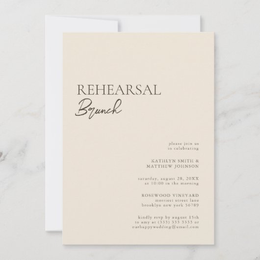 Invitation Beige moderne Whimsical Script répétition Brunch (Devant)