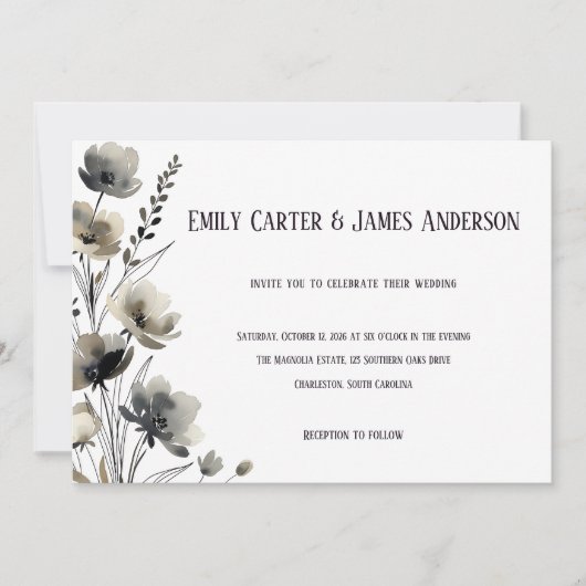Invitation Beige Neutral Floral Wedding (Devant)