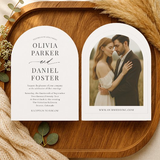 Invitation Beige Neutral Minimalist Photo Wedding