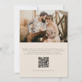 Invitation Beige neutre QR Code photo Mariage minimaliste (Dos)