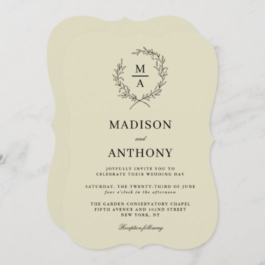 Invitation Beige neutre Simple Élégant Mariage Monogramme (Devant / Derrière)