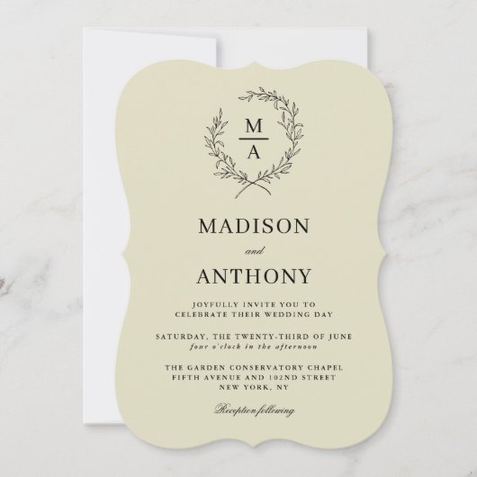Invitation Beige neutre Simple Élégant Mariage Monogramme (Devant)