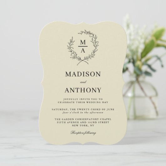 Invitation Beige neutre Simple Élégant Mariage Monogramme (Debout devant)