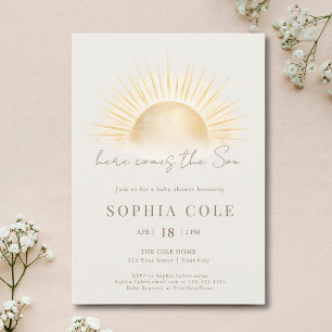 Invitation Beige Or Ici Vient Le Fils Garçon Baby Shower