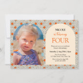Invitation Beige Orange Daisies Floral Photo 4Anniversaire (Devant)
