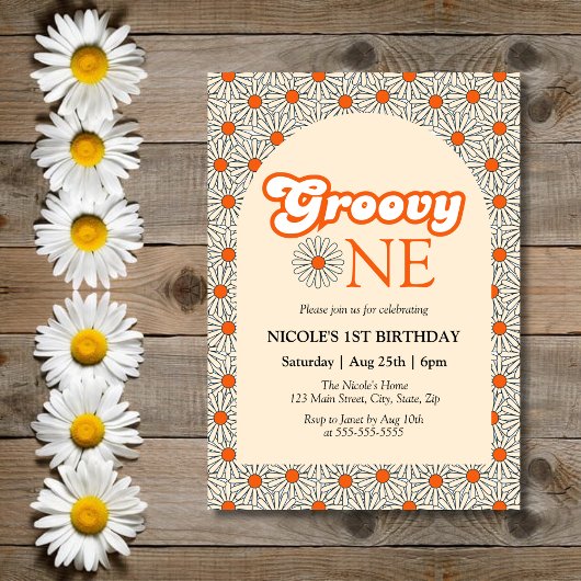 Invitation Beige Orange Daisy Arc Super 1er anniversaire
