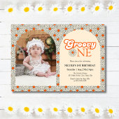 Invitation Beige Orange Daisy Photo Super 1er anniversaire