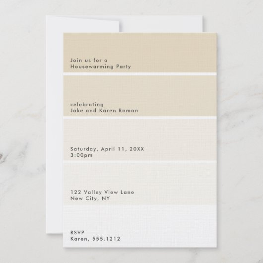 Invitation Beige Paint Chip Housewarming Party (Devant)