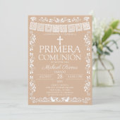 Invitation Beige Papel Picado Première Communion (Debout devant)