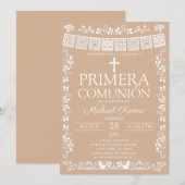 Invitation Beige Papel Picado Première Communion (Devant / Derrière)