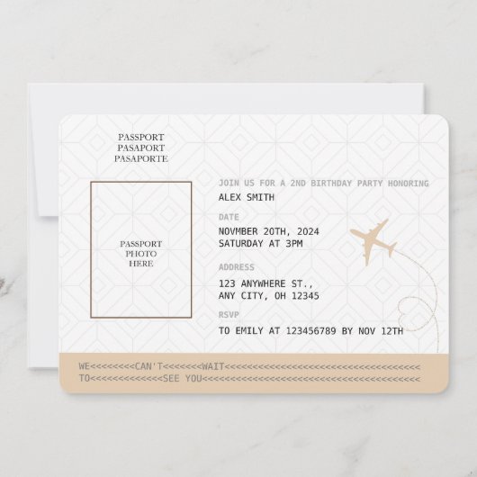 Invitation Beige Passport Aviation Anniversaire (Dos)