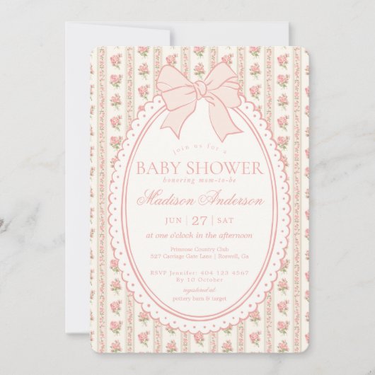 Invitation Beige & Peach Vintage Fancy Floral Baby Shower (Devant)