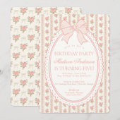Invitation Beige & Peach Vintage Fancy Floral Birthday Party (Devant / Derrière)