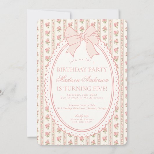 Invitation Beige & Peach Vintage Fancy Floral Birthday Party (Devant)