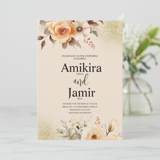 Invitation Beige Pêche Dreamy Aquarelle Mariage Floral (Debout devant)