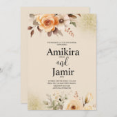 Invitation Beige Pêche Dreamy Aquarelle Mariage Floral (Devant / Derrière)