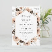 Invitation Beige & Pine Bleu Russe Mariage (Debout devant)