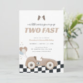 Invitation Beige Race Car Two Fast Second Birthday Invite  (Debout devant)