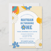 Invitation Beige Retro Vinyl 1er Anniversaire de enfant Flora (Devant)