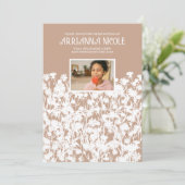 Invitation Beige, rose, blanc Fleurs sauvages Bat mitzvah (Debout devant)