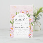 Invitation Beige rose Botanique Nuestra Boda Mariage espagnol (Debout devant)