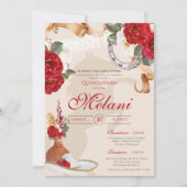 Invitation Beige rouge Elegant Rose Charro Mariachi Quinceane (Devant)