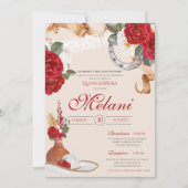 Invitation Beige rouge Elegant Rose Charro Mariachi Quinceane (Devant)