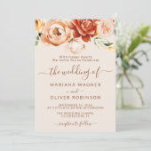 Invitation Beige rouille Elégant Mariage floral (Debout devant)