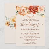 Invitation Beige rouille Elégant Mariage floral (Devant / Derrière)