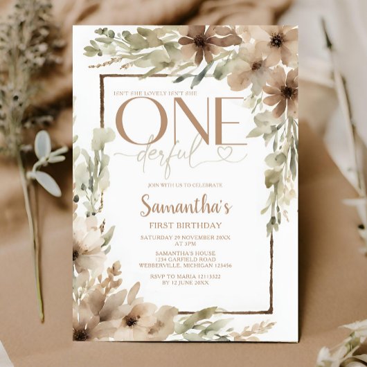 Invitation Beige Rustic Floral n'est pas elle magnifique anni