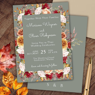 Invitation Beige Sage Vert Automne Mariage Floral