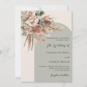 Invitation Beige sauge vert rose pampas herbe arche mariage (Devant)
