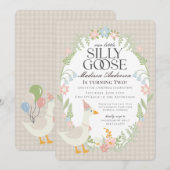 Invitation Beige Silly Goose Floral En vichy fête d'anniversa (Devant / Derrière)