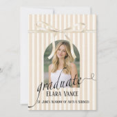 Invitation Beige Stripe Coquette Bow Graduation (Devant)