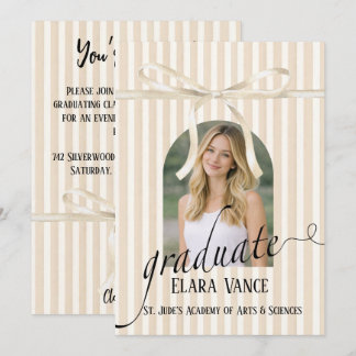 Invitation Beige Stripe Coquette Bow Graduation