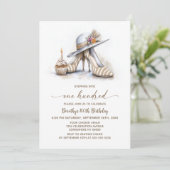 Invitation Beige Striped High Heel Shoes 100th Birthday Party (Debout devant)