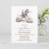 Invitation Beige Striped High Heel Shoes 16th Birthday Party (Debout devant)