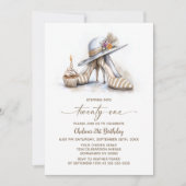 Invitation Beige Striped High Heel Shoes 21st Birthday Party (Devant)