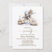 Invitation Beige Striped High Heel Shoes 70th Birthday Party (Devant)