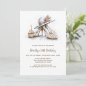 Invitation Beige Striped High Heel Shoes Birthday Party (Debout devant)